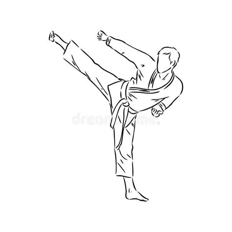 Karate Kick Technique Sketch Illustration Asian Martial Art Sport Hand
