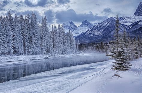 Fotos Kanada Bow River Berg Natur Winter Schnee