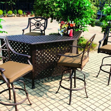 Darlee Ten Star 5 Piece Cast Aluminum Patio Party Bar Set With Swivel