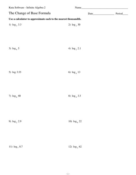 Change Of Base Formula Worksheet