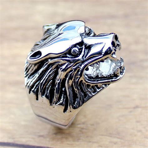 Size 8 13 Cool Mens Ring Anel Aneis Jewelry Vintage Silver Wolf Head