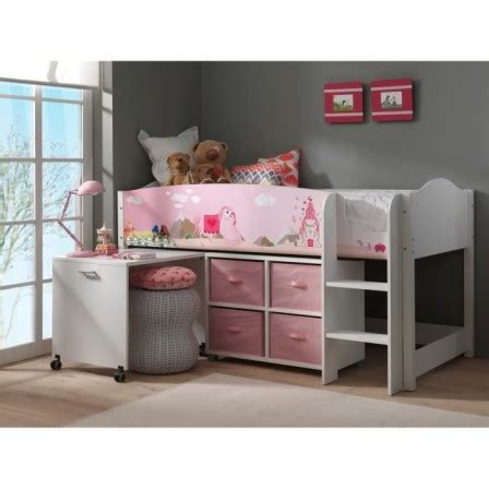 Le coloris rose fushia s'invite dans la chambre de votre fille, avec ce lit mezzanine. Lit avec rangement fille
