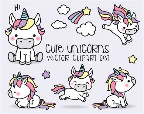 Premium Vector Clipart Kawaii Unicorns Cute Unicorns