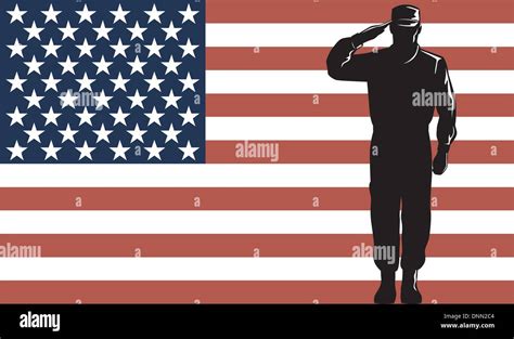 Illustration Of An American Soldier Serviceman Saluting With Stars And