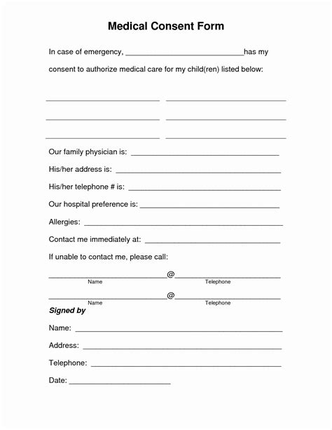 Printable Medical Consent Form For Minor Traveling Without P