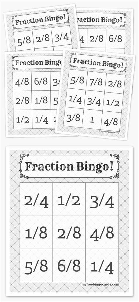 Fraction Bingo Fraction Bingo Free Printable Bingo Cards Bingo Cards