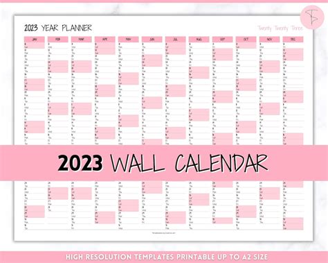 2023 Wall Calendar Printable Large Yearly Calendar Etsy