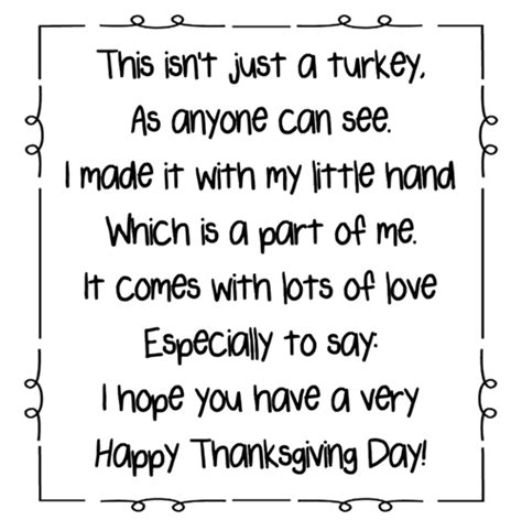 Free Printable Turkey Handprint Poem Printable
