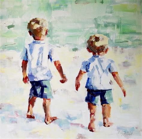 Brothers Impressionistic Beach Painting Of Two Boys By Alabama Artist