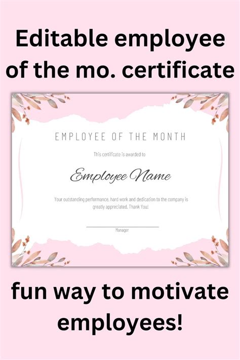 Employee Of The Month Editable Certificate Editable Certificates