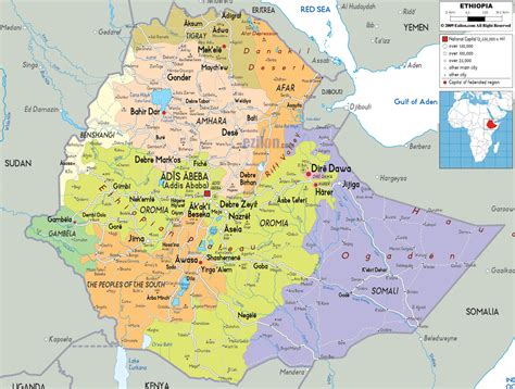 Large Detailed Administrative Map Of Ethiopia With All Cities Roads