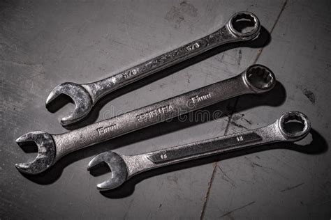 Set Of Three Cast Metal Wrenches In Various Sizes Stock Image Image