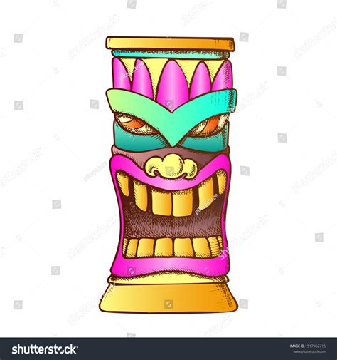 Tiki Idol Carved Wooden Totem Color Stock Vector Royalty Free