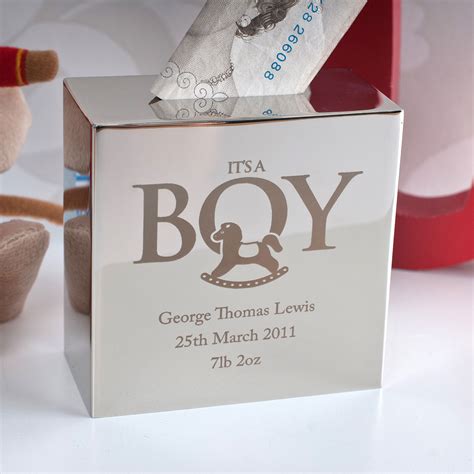 Personalised Silver Money Box - 'It's A Boy' | Personalised Gifts | GettingPersonal.co.uk