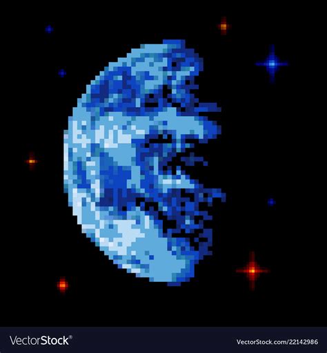 Earth Pixel Art Pixelated Planet In Space Vector Image