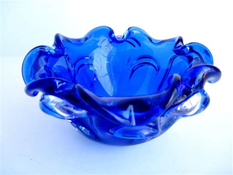 Murano Glass Cobalt Blue Ruffled Ashtray Bowl