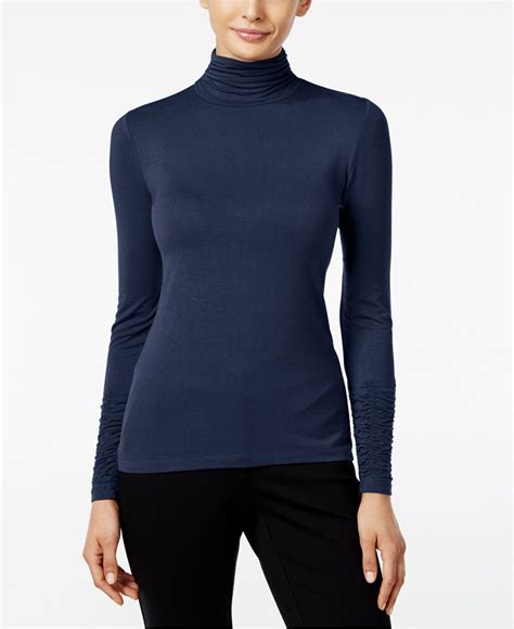 Alfani Long Sleeve Ruched Turtleneck Top Created For Macys And Reviews