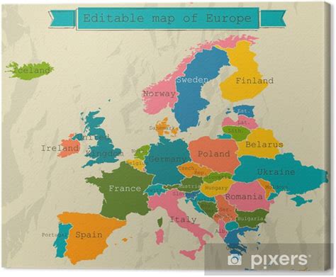 Canvas Print Editable Map Of Europe With All Countries Pixersnetau
