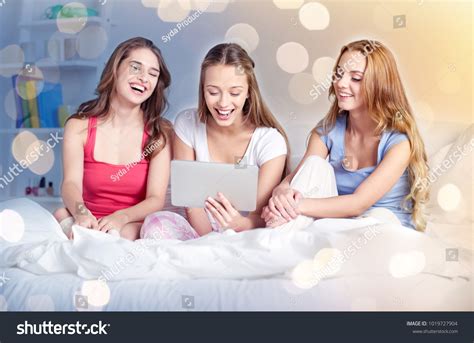 Friendship People Pajama Party Technology Concept Stock Photo Edit Now