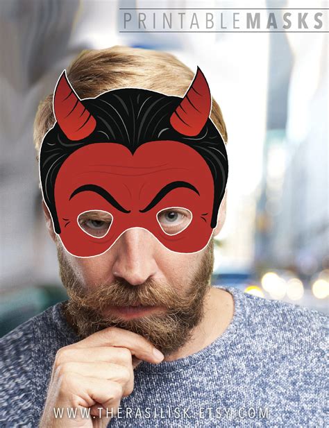 Halloween Mask Printable Mask Devil Mask Satan Red Devil Etsy