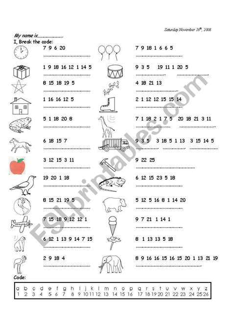 Break The Code Esl Worksheet By Mercury20583