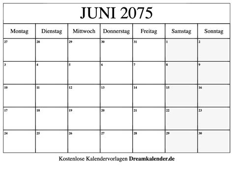 Kalender Juni 2075