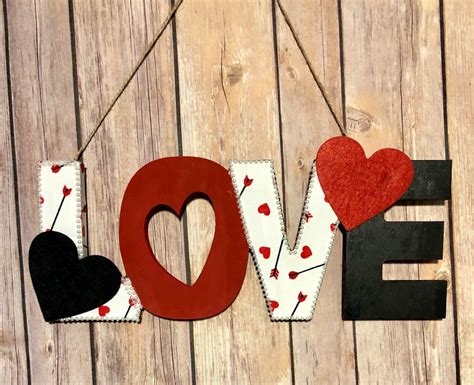 Love Wall Hanging Sign Wooden Sign Decor Love Sign Decoupaged Sign