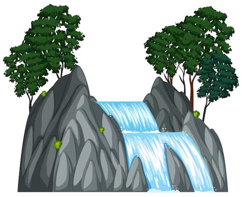 Premium Vector Waterfall With Two Trees On The Rock