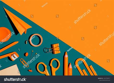 School Supplies On Orange Color Background Back To School Creative
