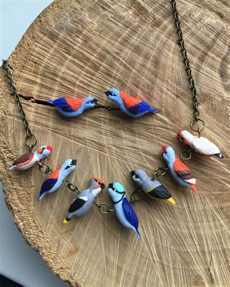 Bird Necklace Polymer Clay Jewelry Bird Bead Etsy