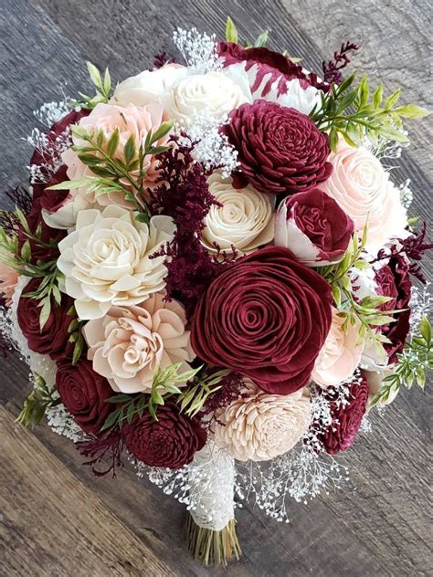 burgundy and blush bouquet sola flower bouquet wooden wedding flowers wine and blush english