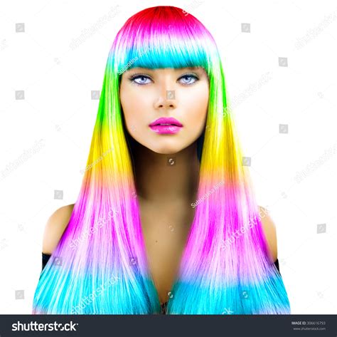 Beauty Fashion Model Girl Colorful Dyed Stock Photo