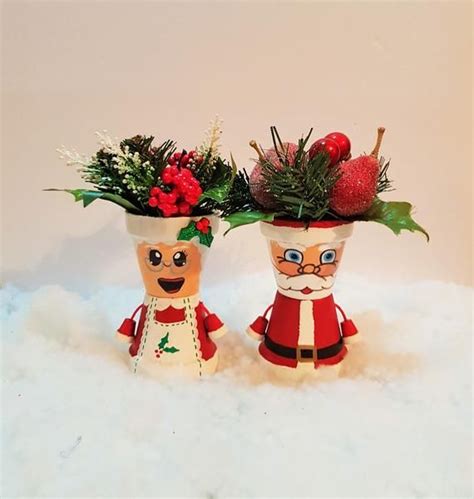 Mini Santa And Mrs Claus Pot People Christmas Set Etsy Mini Clay