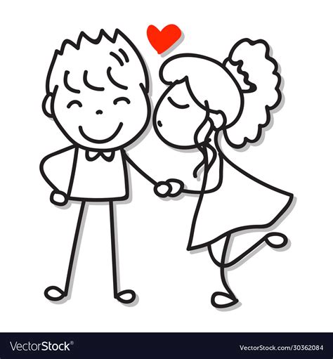 Hand Drawing Cartoon Character Couple In Love Vector Image
