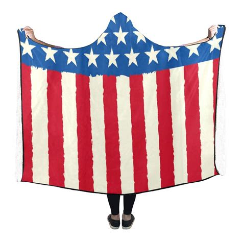 Ashleigh Hooded Blanket America Flag Pilling Polar Fleece Wearable