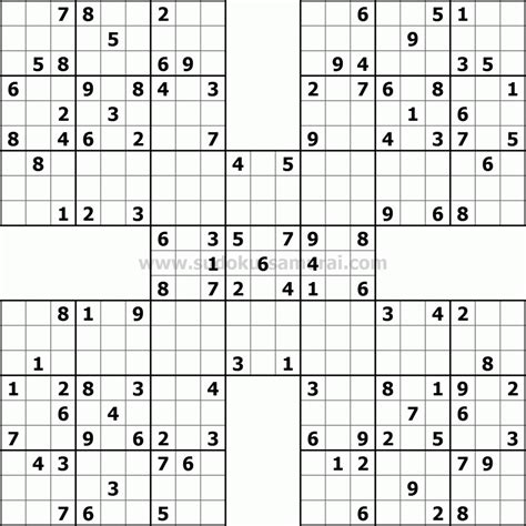 The indicated difficulty level refers to the number of cells that are visible at the beginning, for even the 'easy' 16x16 sudoku puzzles are quite more demanding than the common. Samurai Sudoku | Sudoku puzzles, Sudoku printable, Sudoku