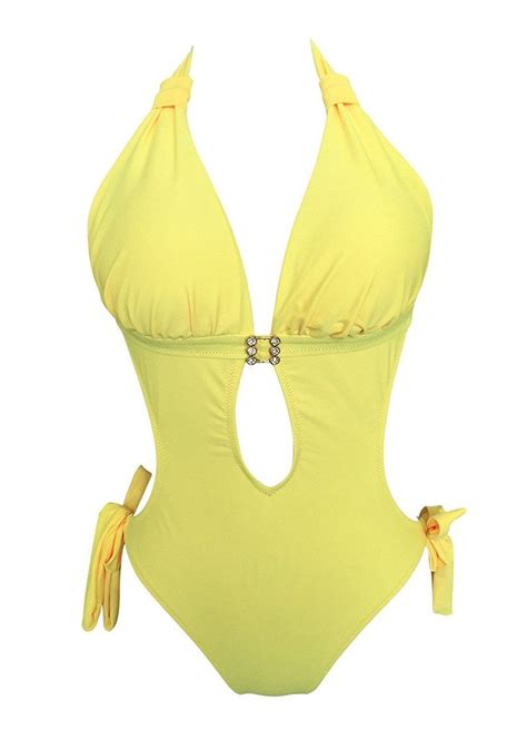 Womens Fashion One Piece Elegant Inspired Monokini Swimsuit Yellow