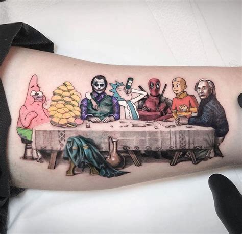 Color Tattoo Art Ideas With Funny Cartoon Characters