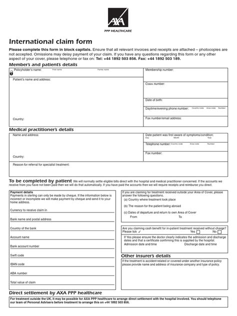This form is for general inquiries only. AXA-PPP-Claim-Form.pdf | Physician | Health Professional