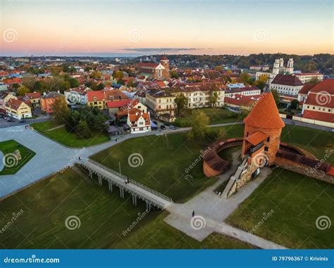 Kaunas Lithuania Aerial Top View Of Old Town And Castle Stock Image