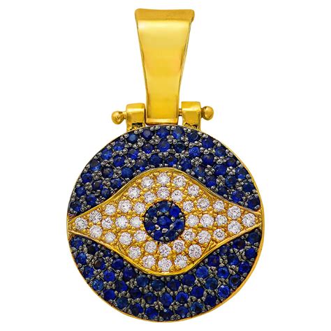 Dimos K Gold Greek Evil Eye Pendant With Sapphires And Diamonds For