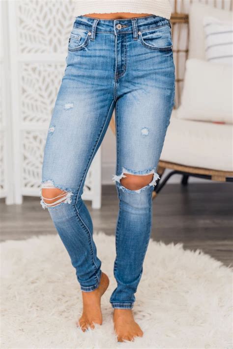 Avery High Rise Distressed Jeans Medium Wash Distressed Jeans