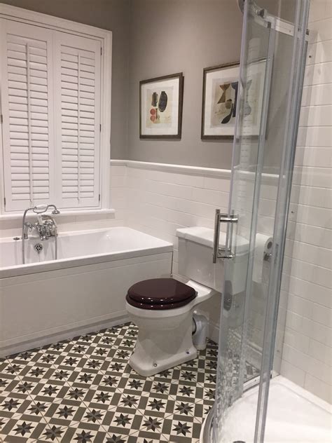 Grey Victorian Style Bathroom With Encaustic Tiles Bathroom Floor