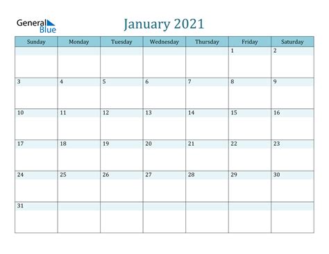 January 2021 Calendar Pdf Word Excel
