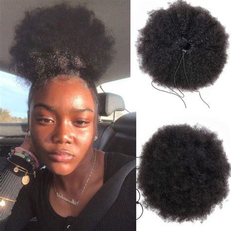 Wenyu Afro Puff Drawstring Ponytail Human Hair Bun For