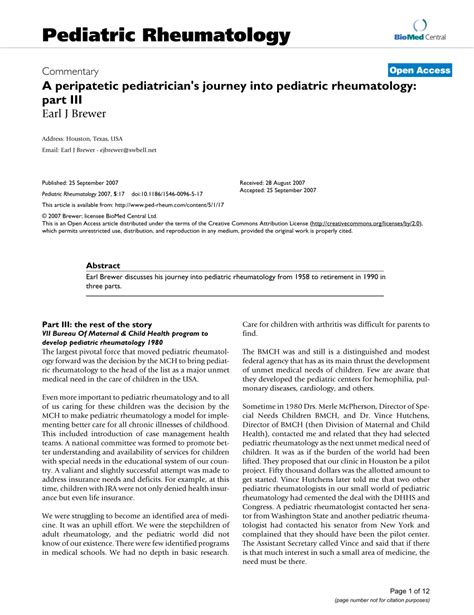 Pdf A Peripatetic Pediatricians Journey Into Pediatric Rheumatology