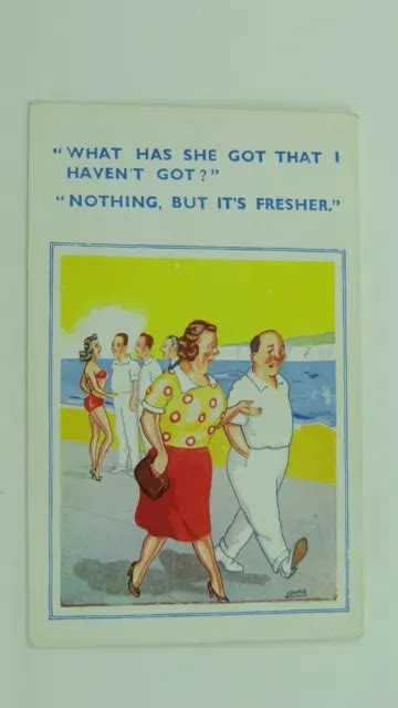 1950S RISQUE COMIC Vintage Postcard Bathing Beauty BBW Big Boobs