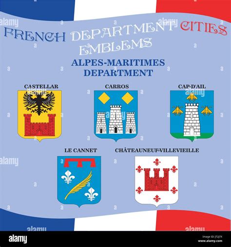 Official Emblems Of Cities Of French Department Alpes Maritimes Stock
