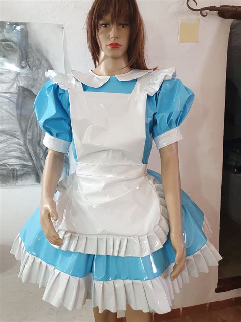 alice even more sissy pvc dress full apron blue and white ready2role