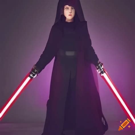 Attractive Purple Hair Sith Girl With Glowing Yellow Eyes Wearing A
